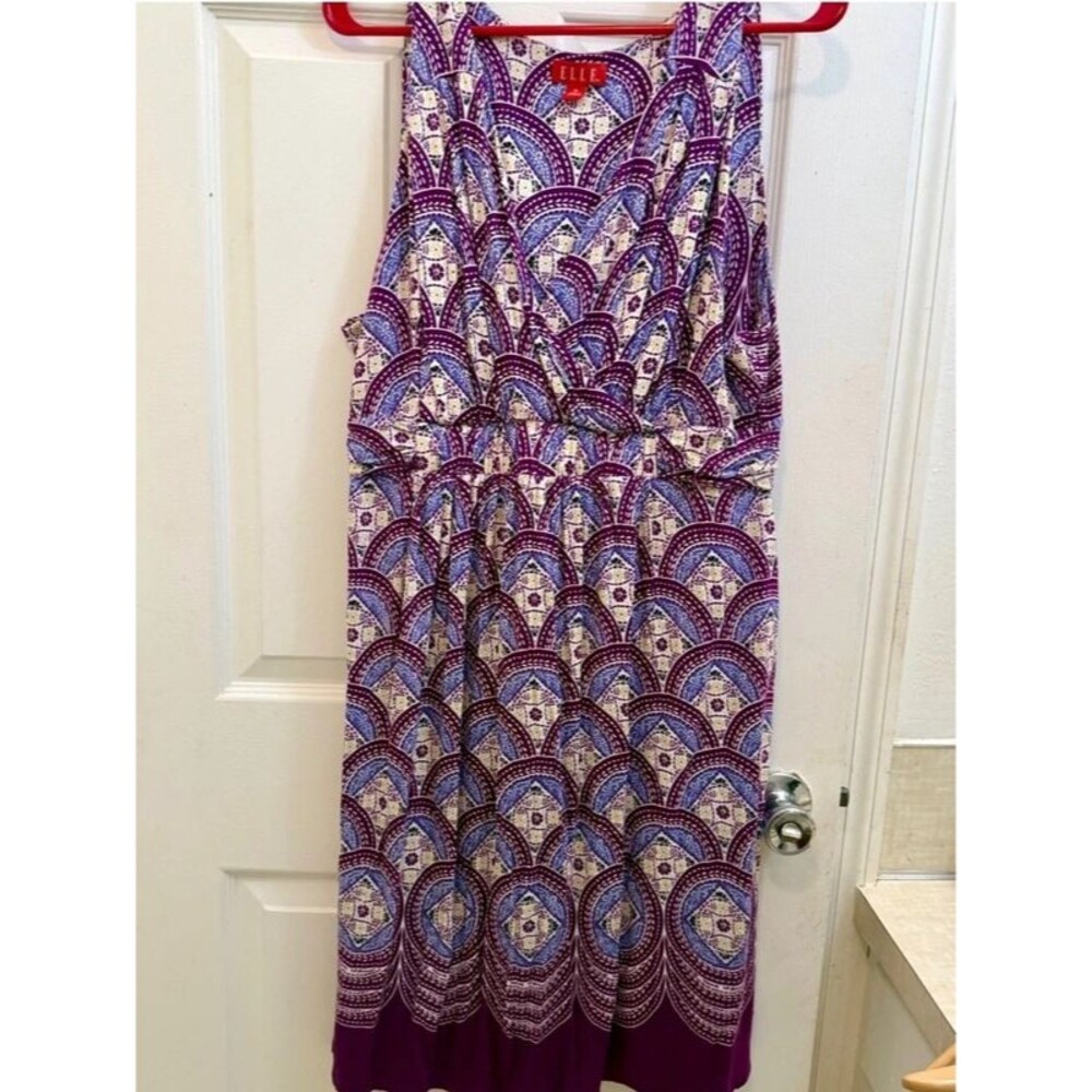 Elle Purple Printed Sleeveless A- Line Dress Size XL